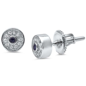 4mm Round Pave Unisex Stud Halo Earrings Round CZ 925 Sterling Silver Screwback Choose Color - Blue Apple Jewelry