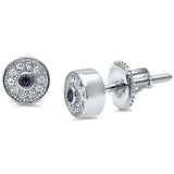 Pave Unisex Stud Halo Earrings Round CZ 925 Sterling Silver Screwback (4mm)