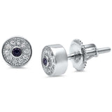 6mm Round Pave Unisex Stud Halo Earrings Round CZ 925 Sterling Silver Screwback
