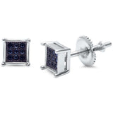 Square Pave Unisex Stud Earrings Round CZ 925 Sterling Silver (6 mm)