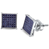 Square Pave Unisex Stud Earrings Round CZ 925 Sterling Silver Screwback (8mm)