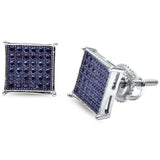 8mm Square Pave Unisex Stud Earrings Round CZ 925 Sterling Silver Screwback Choose Color - Blue Apple Jewelry