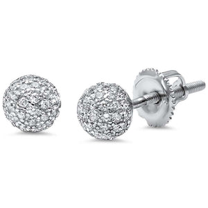 6mm Round Cubic Zirconia Stud Earrings 925 Sterling Silver Fire Ball Fashion Sphere Earrings Screwback - Blue Apple Jewelry