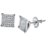 6mm Square Earrings Round Pave CZ 925 Sterling Silver Hip Hop Iced Out Screwback Men Women Unisex - Blue Apple Jewelry
