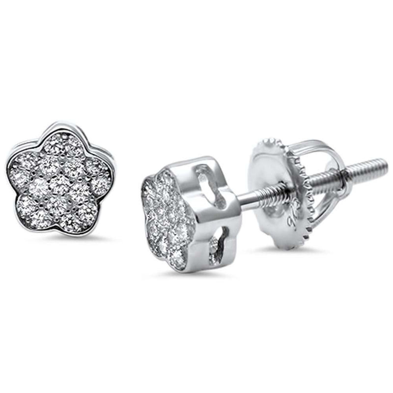6mm Flower Stud Earrings Round Cubic Zirconia 925 Sterling Silver Screwback Flower Earrings - Blue Apple Jewelry
