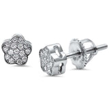 6mm Flower Stud Earrings Round Cubic Zirconia 925 Sterling Silver Screwback Flower Earrings - Blue Apple Jewelry