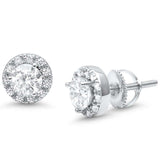 7mm Round Halo Stud Earrings Round Cubic Zirconia 925 Sterling Silver Screwback