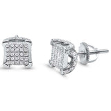 8mm Square Hip Hop Men Women Unisex Stud Earrings Screw-Back Round Pave Iced Out CZ 925 Sterling Silver - Blue Apple Jewelry