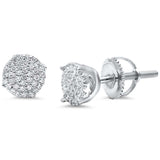 Hip Hop Stud Earrings Round Simulated Cubic Zirconia 925 Sterling Silver  (4mm)