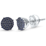 Hip Hop Stud Earrings Men Women Unisex 925 Sterling Silver Round Pave Black Cubic Zirconia Screw Back 6mm - Blue Apple Jewelry