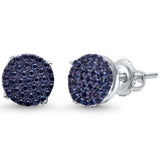 Hip Hop Stud Earrings Men Women Unisex 925 Sterling Silver Round Pave Black Cubic Zirconia Screw Back 8mm - Blue Apple Jewelry
