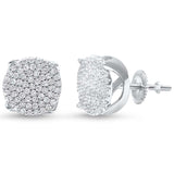 Hip Hop Stud Earrings Men Women Unisex 925 Sterling Silver Round Simulated Cubic Zirconia Screw Back 10mm