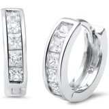 3mmx12mm Half Eternity Hoop Huggie Earrings Invisible Princess Cut Square CZ 925 Sterling Silver - Blue Apple Jewelry