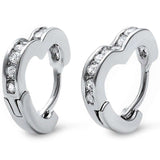 12mm Heart Hoop Huggie Earrings Round Cubic Zirconia 925 Sterling Silver Heart Earrings