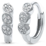 Hoop Huggie Earrings Pave Round Cubic Zirconia 925 Sterling Silver Half Eternity (11.5mm)