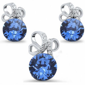 Jewelry Set Pendant Earring Round Simulated Tanzanite Cubic Zirconia 925 Sterling Silver