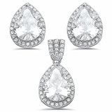 Jewelry Set Pendant Earring Teardrop Halo Pear Simulated CZ 925 Sterling Silver