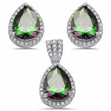 Jewelry Set Pendant Earring Teardrop Halo Pear Simulated CZ 925 Sterling Silver