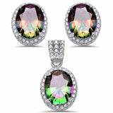 Halo Jewelry Pendant Earring Matching Set Oval Round Simulated CZ .925 Sterling Silver