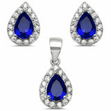 Halo Bridal Jewelry Set Teardrop Pear Round Cubic Zirconia 925 Sterling Silver