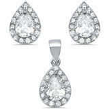 Halo Bridal Jewelry Set Teardrop Pear Round Cubic Zirconia 925 Sterling Silver