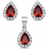 Halo Bridal Jewelry Set Teardrop Pear Round Cubic Zirconia 925 Sterling Silver