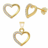 Fashion Heart Jewelry Set Round Cubic Zirconia 925 Sterling Silver