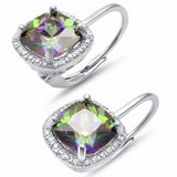 Halo Leverback Earrings Cushion Simulated Cubic Zirconia 925 Sterling Silver