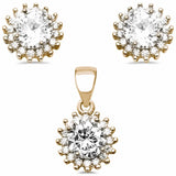 Halo Jewelry Set Round Simulated Cubic Zirconia 925 Sterling Silver Choose Color