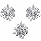 Starburst Jewelry Set Round Cubic Zirconia 925 Sterling Silver Pendant Earring