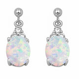 Dangling Earrings Oval Round Cubic Zirconia 925 Sterling Silver