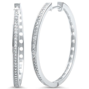 33mm Hoop Earrings Round Pave Cubic Zirconia 925 Sterling Silver - Blue Apple Jewelry