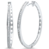 33mm Hoop Earrings Round Pave Cubic Zirconia 925 Sterling Silver