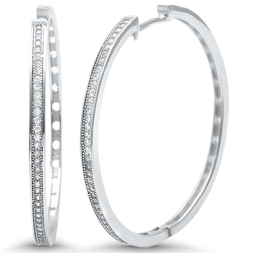 36mm Hoop Earrings Round Pave Cubic Zirconia 925 Sterling Silver - Blue Apple Jewelry