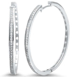 36mm Hoop Earrings Round Pave Cubic Zirconia 925 Sterling Silver