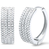 18mm 4 Row Half Eternity Hoop Earrings Round Pave Cubic Zirconia 925 Sterling Silver - Blue Apple Jewelry