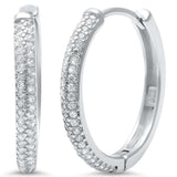 20mm Double Row Half Eternity Hoop Earrings Round Pave Cubic Zirconia 925 Sterling Silver