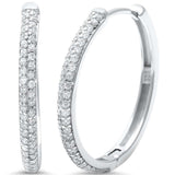 24mm Double Row Half Eternity Hoop Earrings Round Pave Cubic Zirconia 925 Sterling Silver