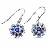 Elegant Art Deco Dangling Earrings Round Simulated Blue Sapphire Sterling Silver Fish Hook