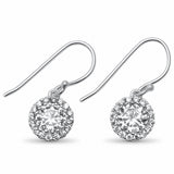 Halo Dangling Earrings Round Cubic Zirconia 925 Sterling Silver Fish Hook