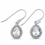 Halo Dangling Teardrop Pear Bridal Earrings Pear Round CZ 925 Sterling Silver Fish Hook Choose Color