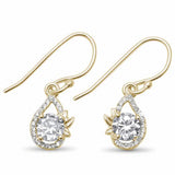 Halo Dangling Bridal Earrings Fish Hook Round Simulated Cubic Zirconia 925 Sterling Silver Choose Color