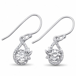 Halo Dangling Bridal Earrings Round Cubic Zirconia 925 Sterling Silver Fish Hook Choose Color