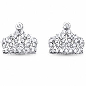 Crown Stud Earrings Round Pave Cubic Zirconia 925 Sterling Silver Crown Earrings Choose Color