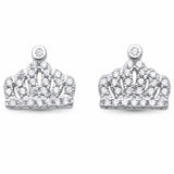 Crown Stud Earrings Round Pave Cubic Zirconia 925 Sterling Silver Crown Earrings Choose Color