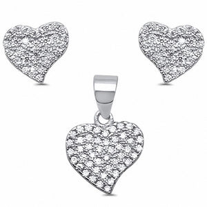 Heart Jewelry Set Round Pave Cubic Zirconia 925 Sterling Silver