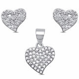 Heart Jewelry Set Round Pave Cubic Zirconia 925 Sterling Silver