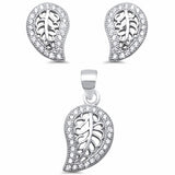 Filigree Leaf Jewelry Set Round Cubic Zirconia 925 Sterling Silver