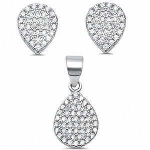 Micro Pave Teardrop Jewelry Set Pear Shape Round Cubic Zirconia 925 Sterling Silver