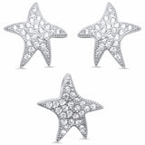 Starfish Jewelry Set Pendant Earring Round Simulated Cubic Zirconia 925 Sterling Silver